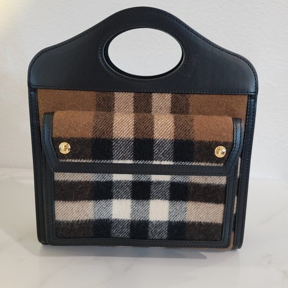 BURBERRY Cashmere Check Pocket Top-Handle Bag. Shoulder crossbody - Picture 1 of 11
